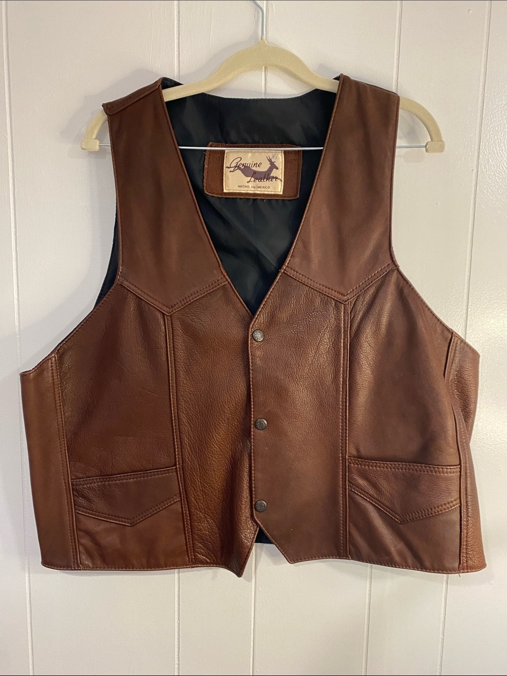 Vintage Genuine Leather Vest | Brown Western Biker Moto Western | Made Mexico